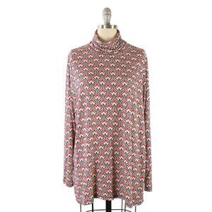 NWT DG2 Diane Gilman Viscose Knit Wine Tile Printed Turtleneck Top XL